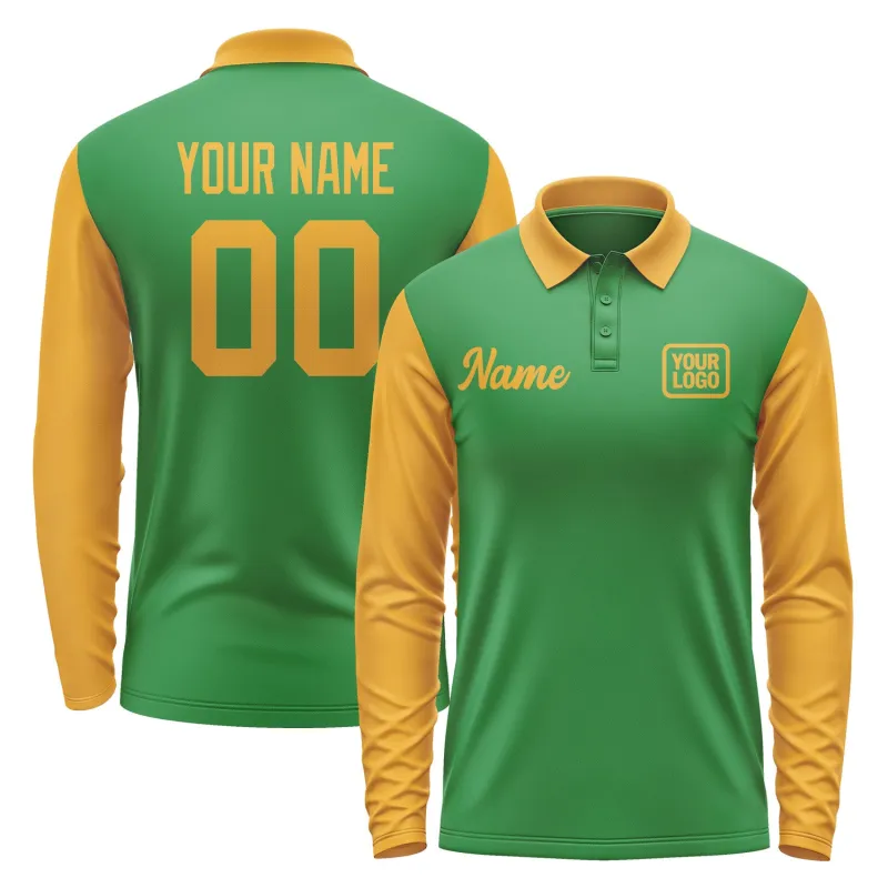 Custom Emerald Green Yellow Long Sleeve Polo Shirt sold by Tailorly