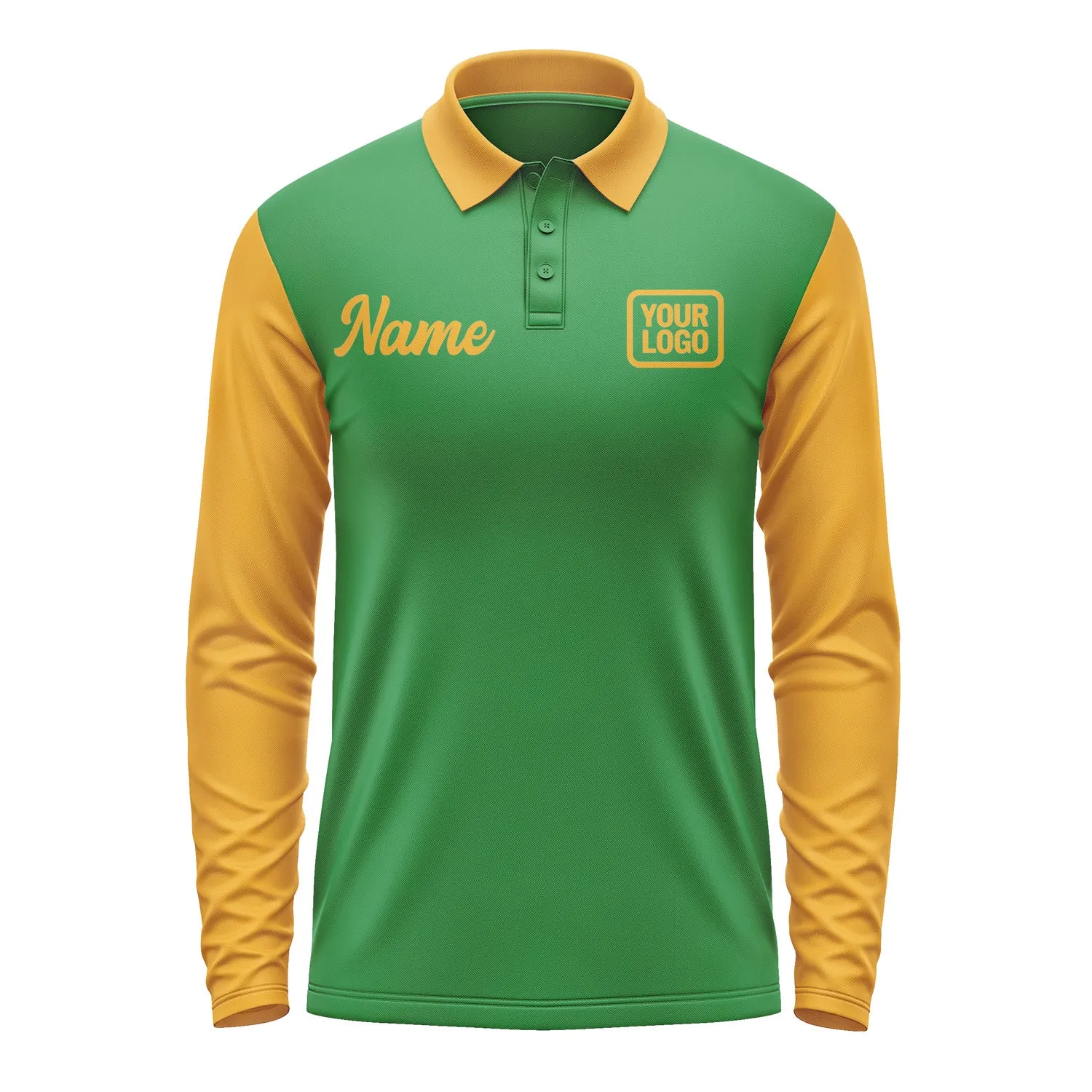 Custom Emerald Green Yellow Long Sleeve Polo Shirt sold by Tailorly product image thumbnail 2