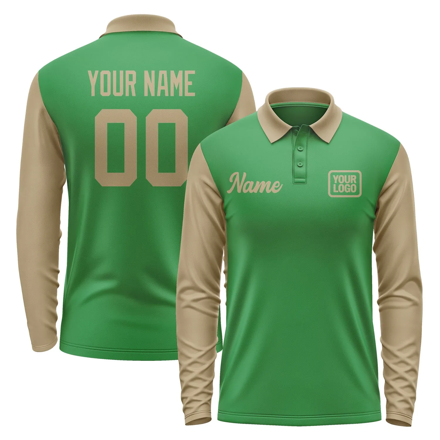 Custom Emerald Green Light Khaki Long Sleeve Polo Shirt sold by Tailorly