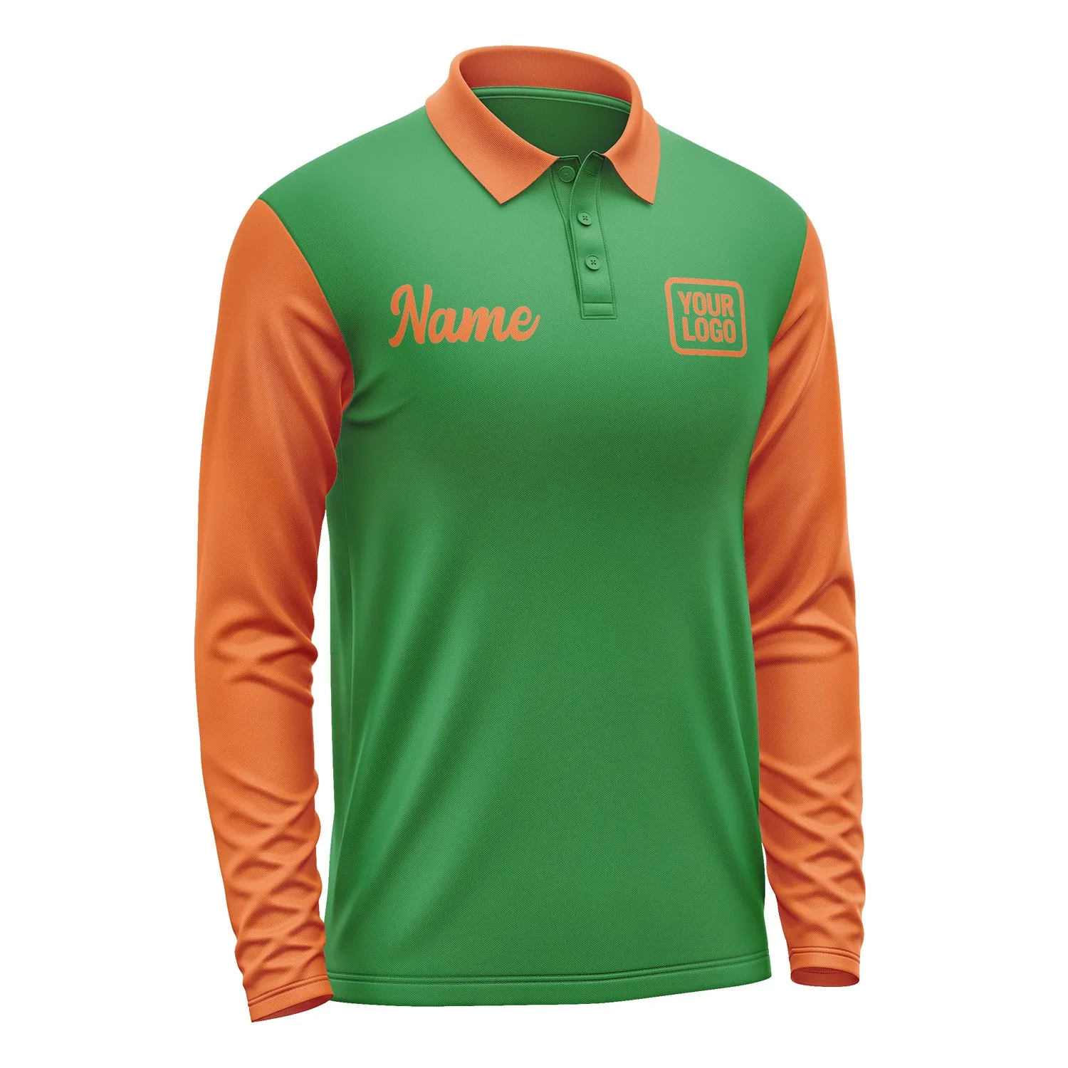 Custom Emerald Green Orange Long Sleeve Polo Shirt sold by Tailorly product image thumbnail 4