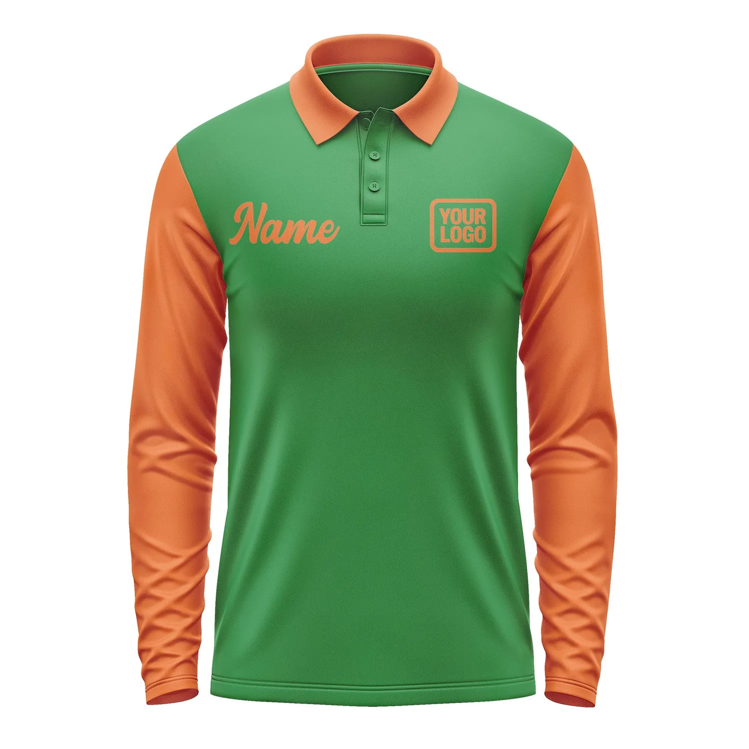 Custom Emerald Green Orange Long Sleeve Polo Shirt sold by Tailorly product image thumbnail 2