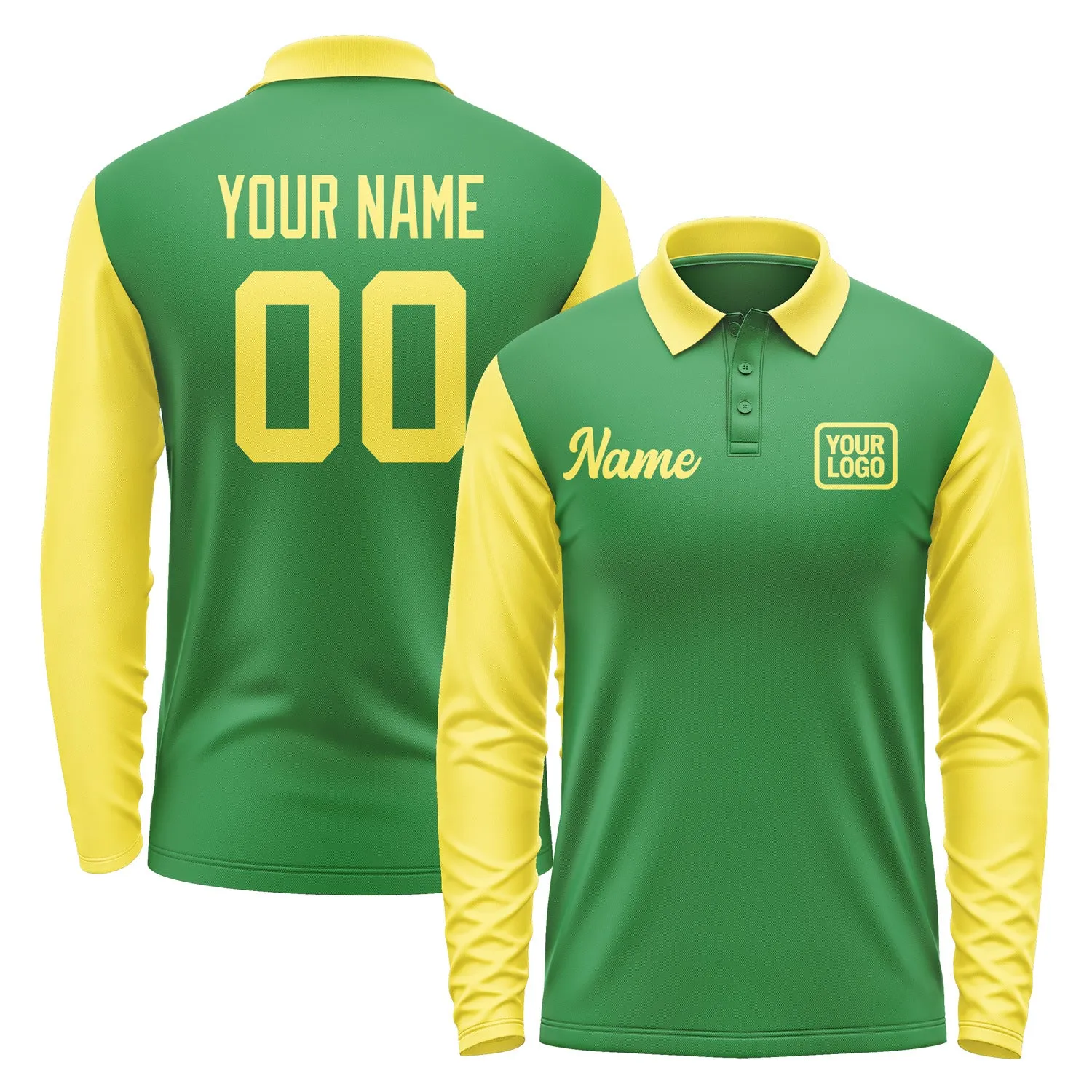 Custom Emerald Green Light Yellow Long Sleeve Polo Shirt sold by Tailorly