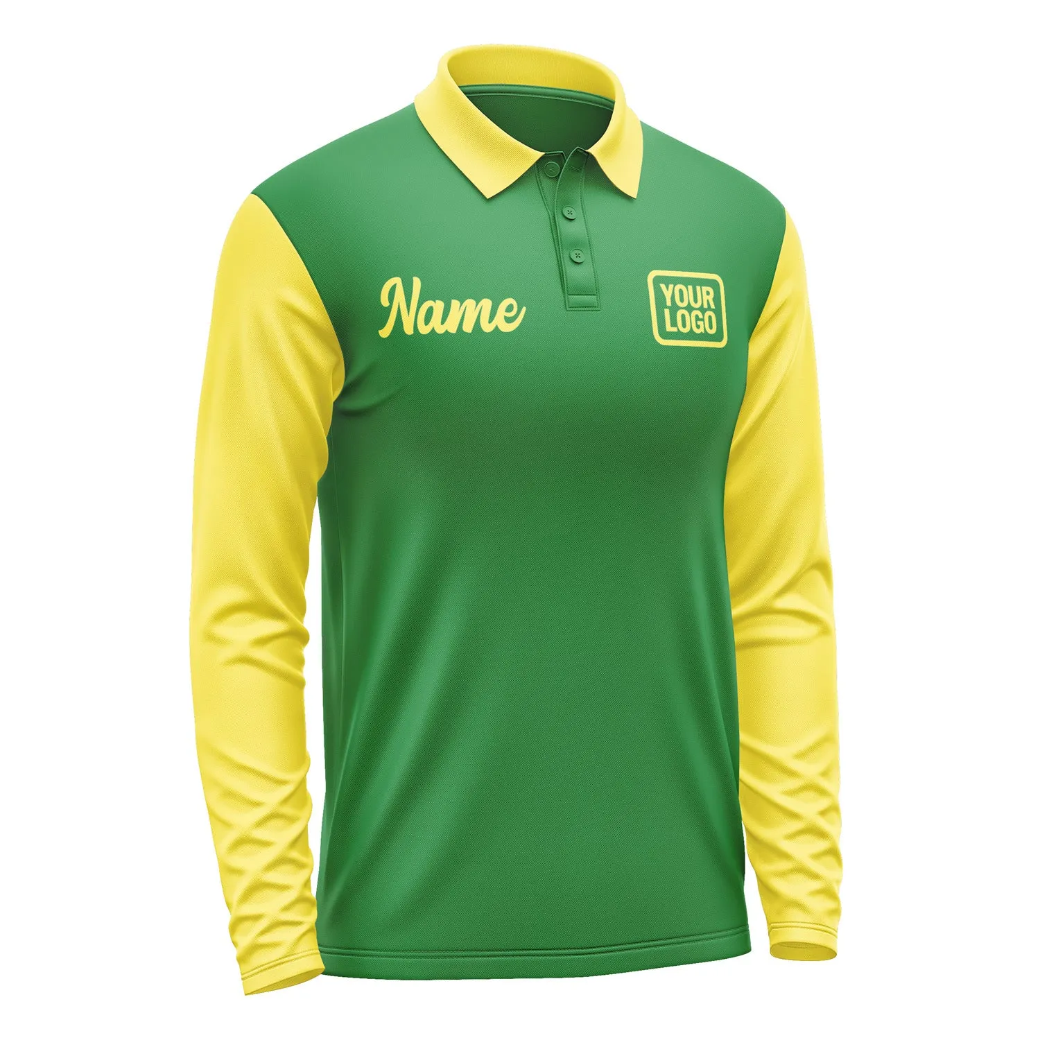Custom Emerald Green Light Yellow Long Sleeve Polo Shirt sold by Tailorly product image thumbnail 4