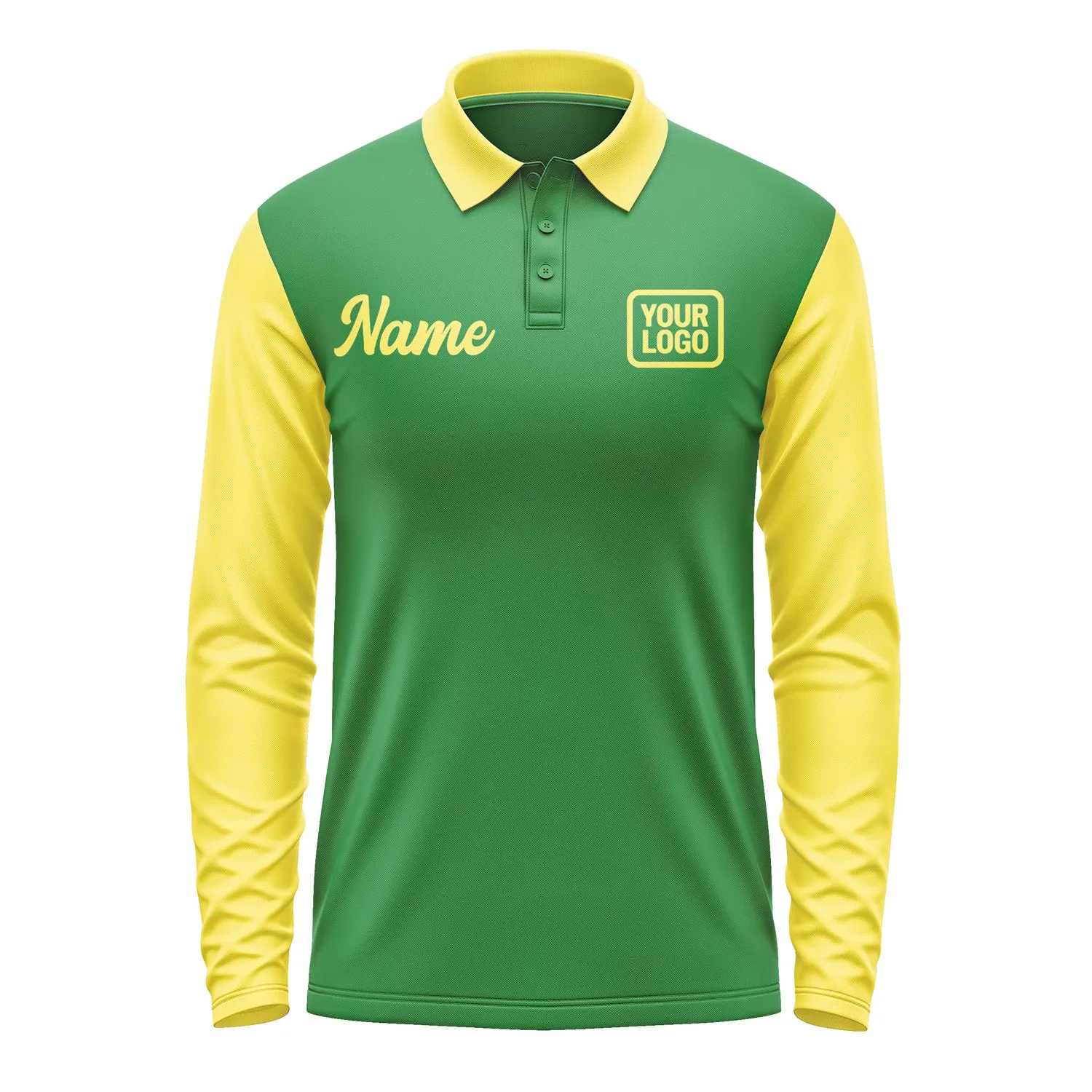 Custom Emerald Green Light Yellow Long Sleeve Polo Shirt sold by Tailorly product image thumbnail 2