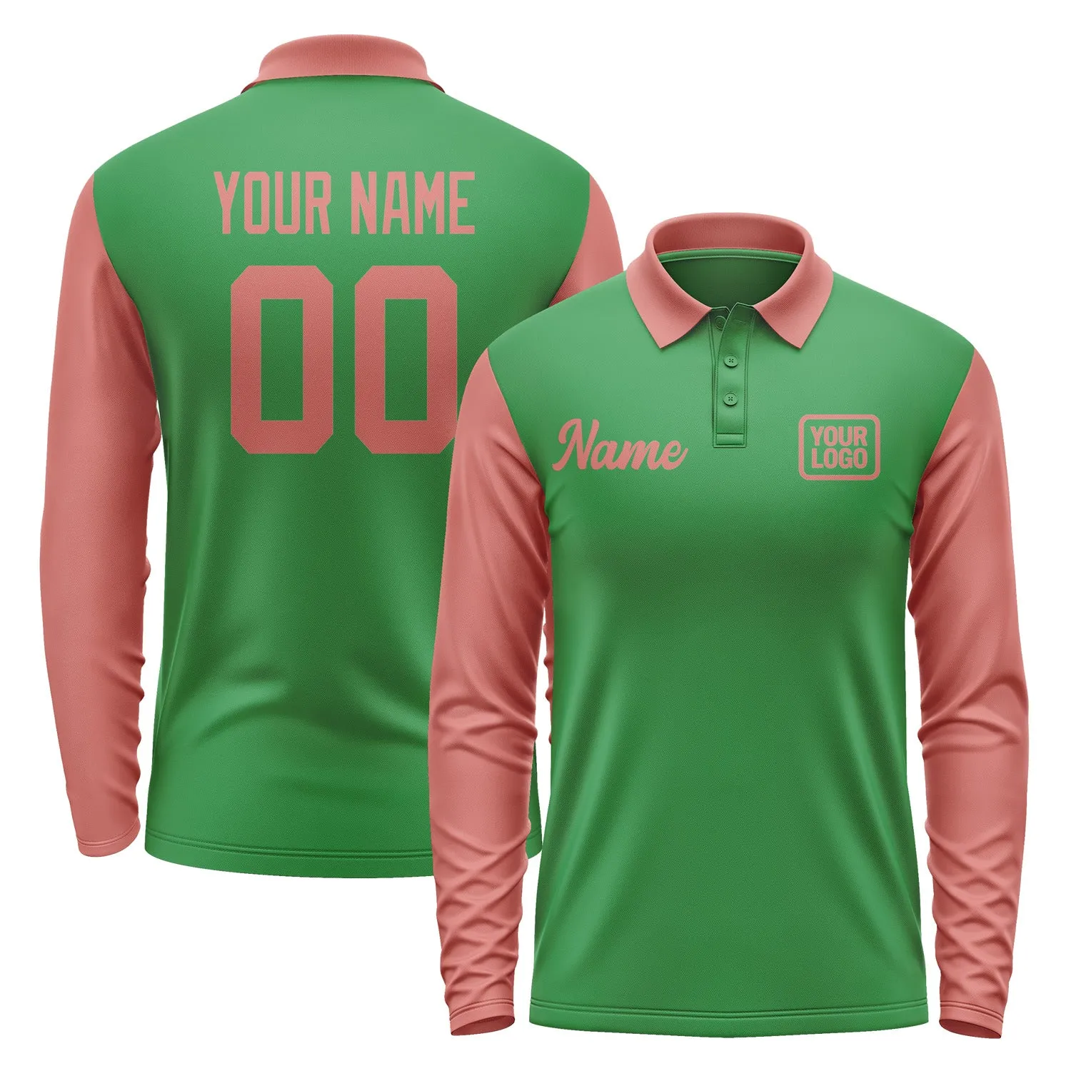 Custom Emerald Green Copper Rose Long Sleeve Polo Shirt sold by Tailorly