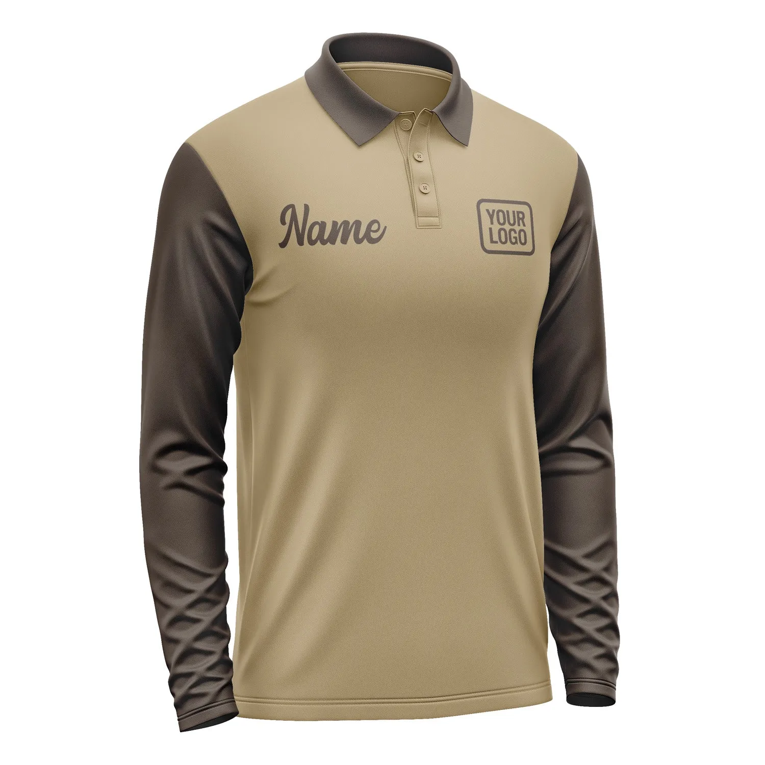 Custom Light Khaki Brown Long Sleeve Polo Shirt sold by Tailorly product image thumbnail 4