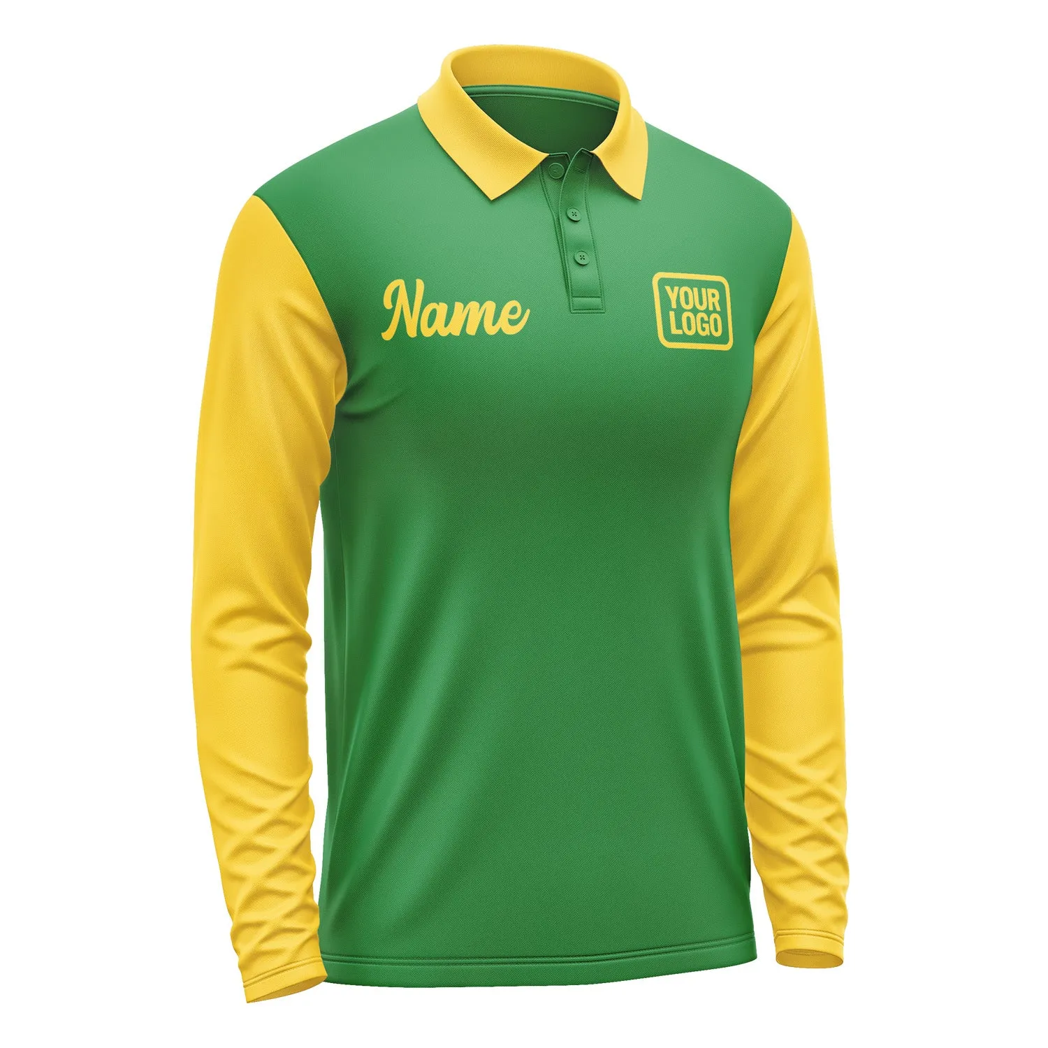 Custom Emerald Green Gold Long Sleeve Polo Shirt sold by Tailorly product image thumbnail 4