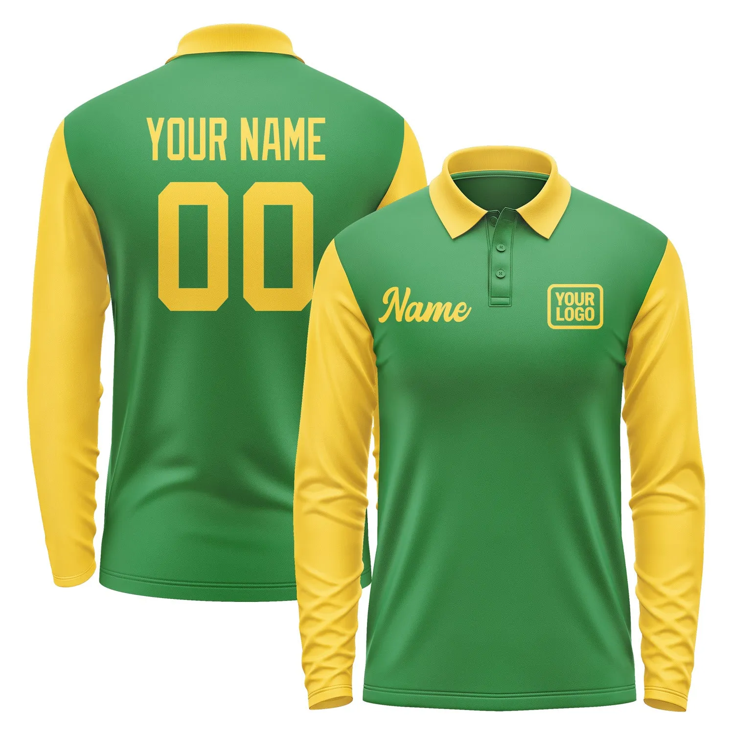 Custom Emerald Green Gold Long Sleeve Polo Shirt sold by Tailorly