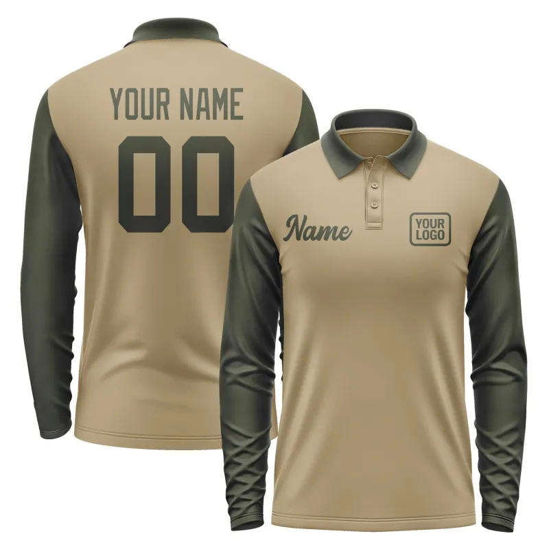Custom Light Khaki Olive Long Sleeve Polo Shirt sold by Tailorly