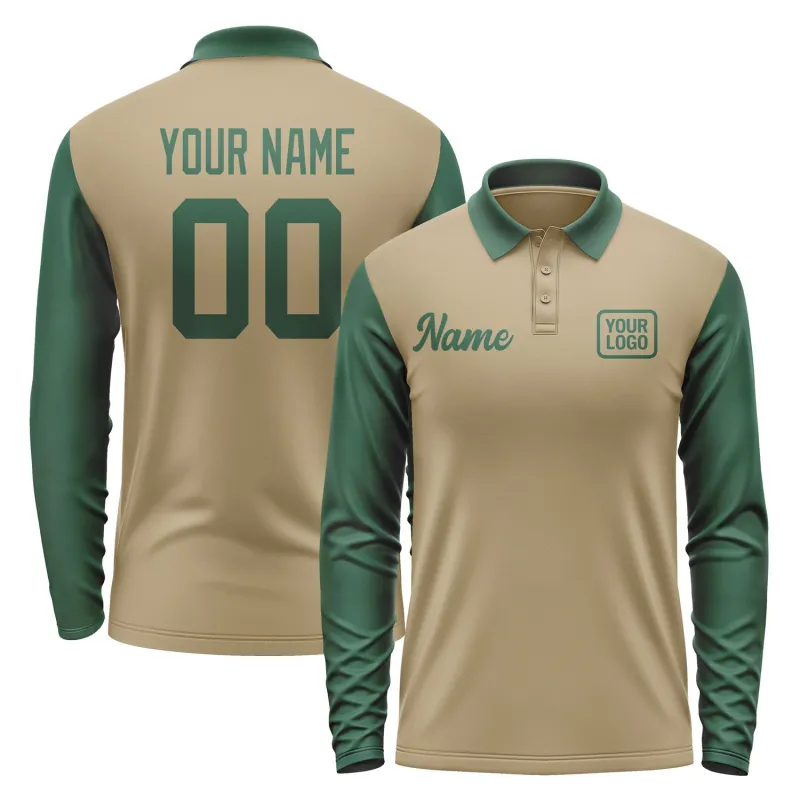 Custom Light Khaki Green Long Sleeve Polo Shirt sold by Tailorly