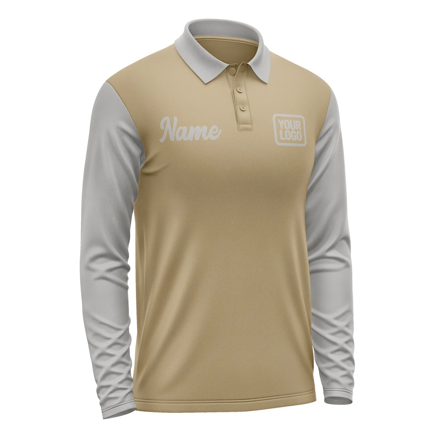 Custom Light Khaki Gray Long Sleeve Polo Shirt sold by Tailorly product image thumbnail 4