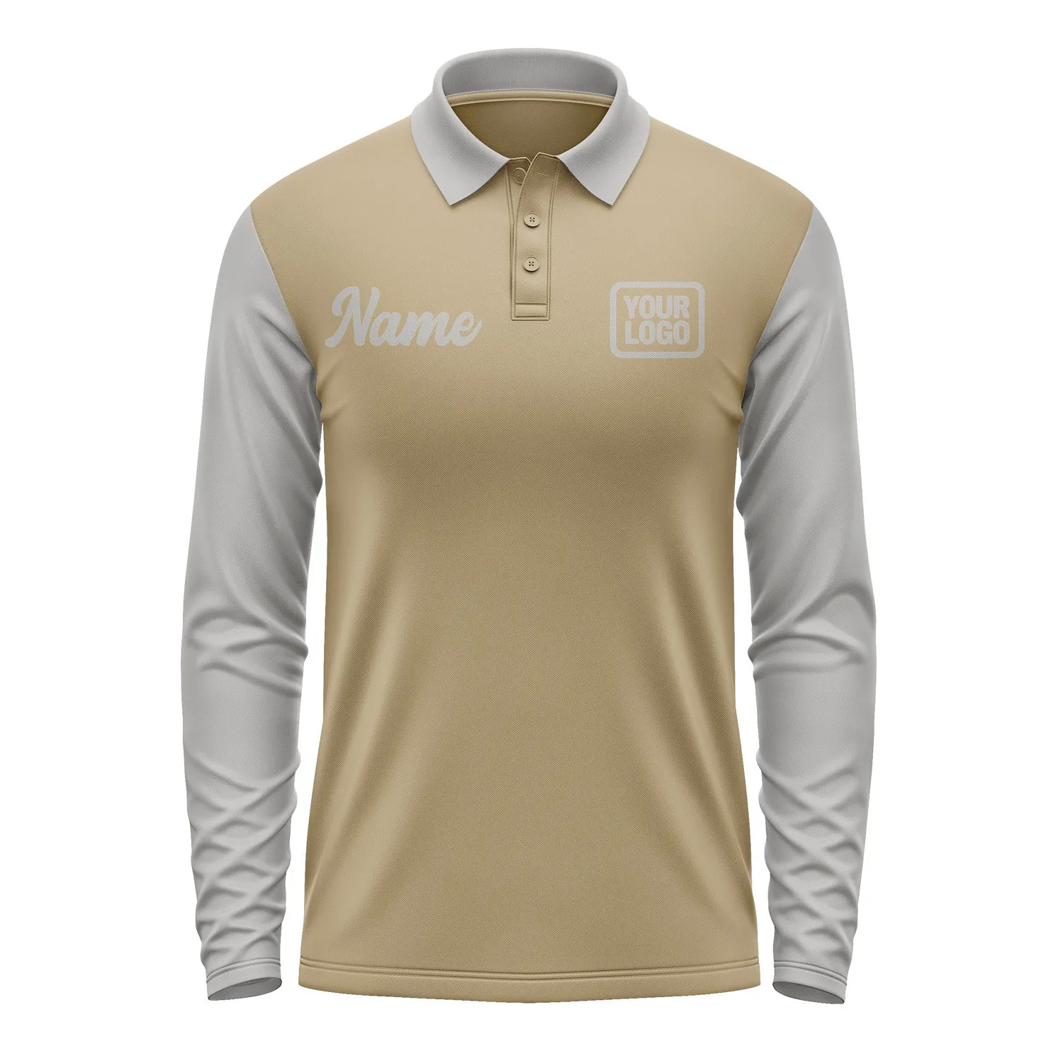 Custom Light Khaki Gray Long Sleeve Polo Shirt sold by Tailorly product image thumbnail 2