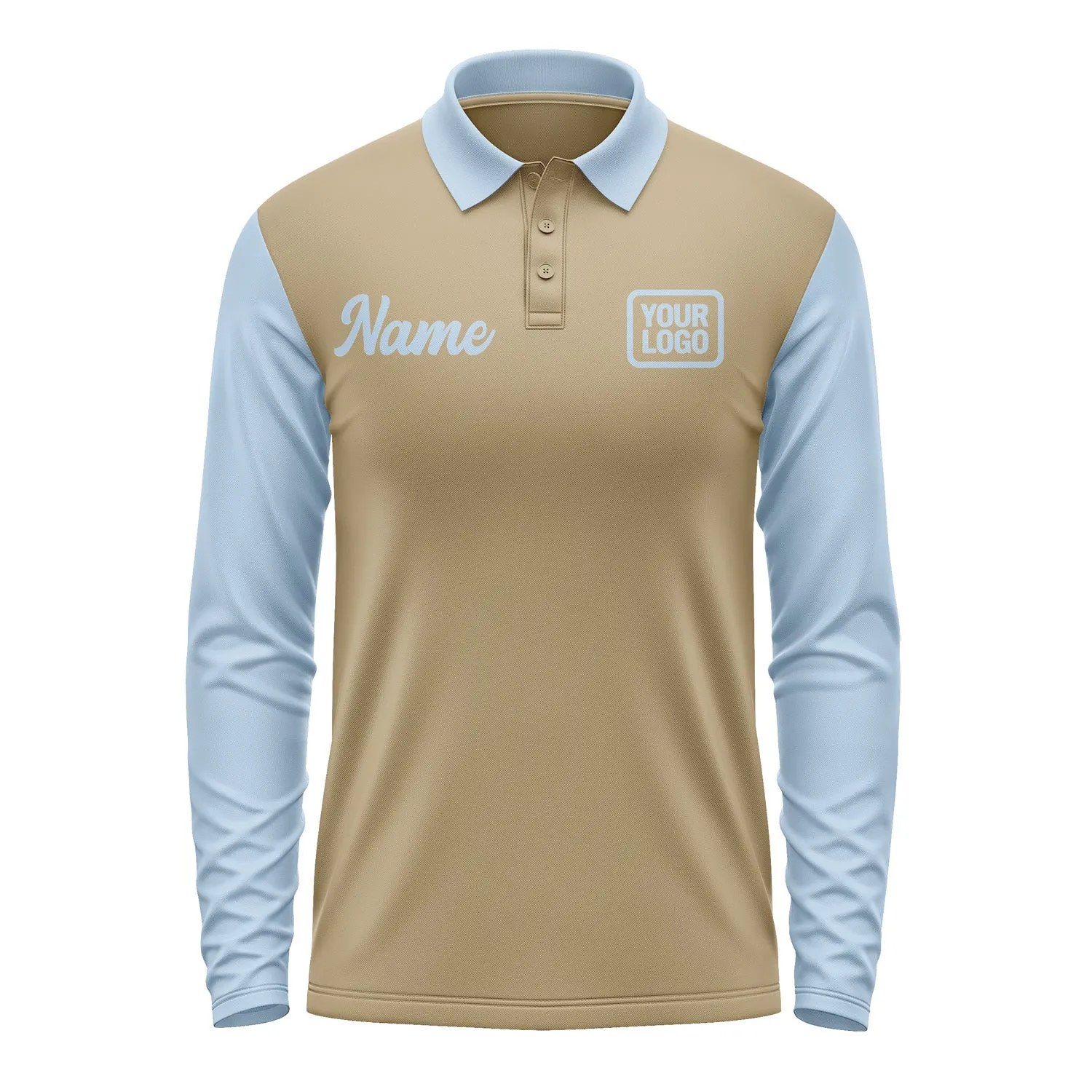 Custom Light Khaki Light Blue Long Sleeve Polo Shirt sold by Tailorly product image thumbnail 2