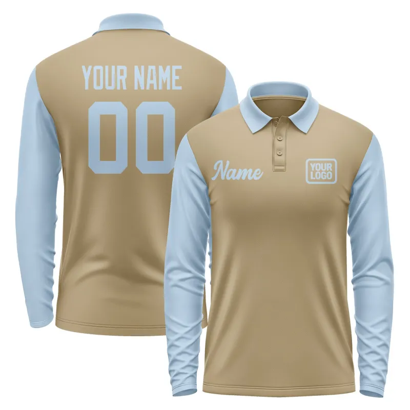 Custom Light Khaki Light Blue Long Sleeve Polo Shirt sold by Tailorly