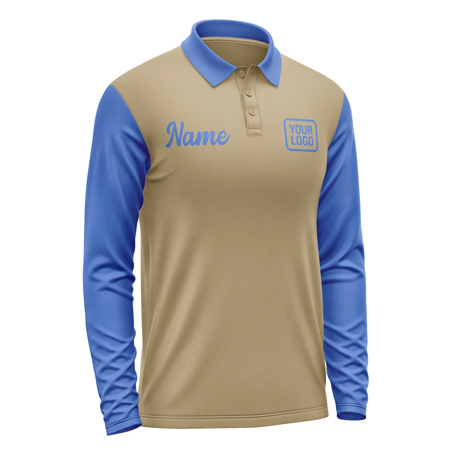 Custom Light Khaki Sky Blue Long Sleeve Polo Shirt sold by Tailorly product image thumbnail 4