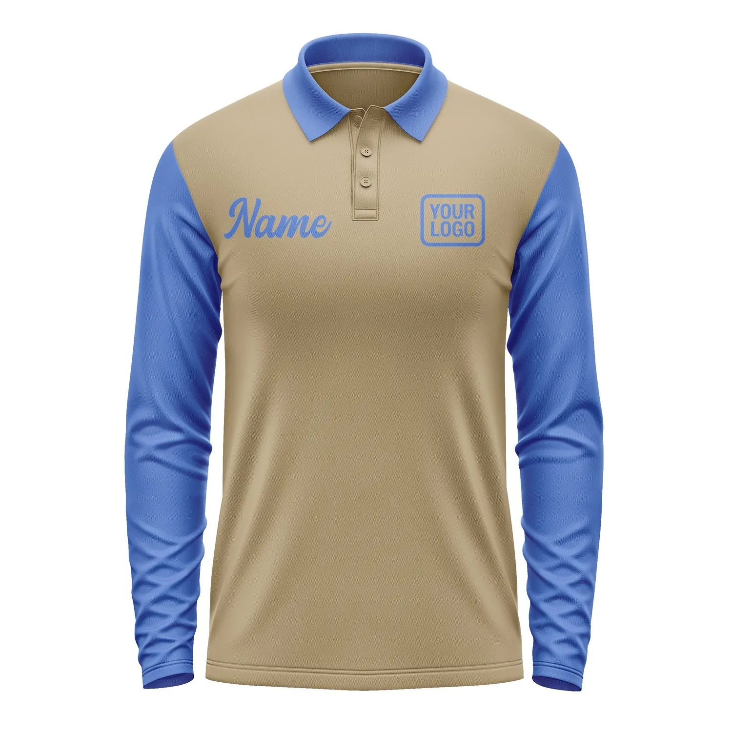 Custom Light Khaki Sky Blue Long Sleeve Polo Shirt sold by Tailorly product image thumbnail 2