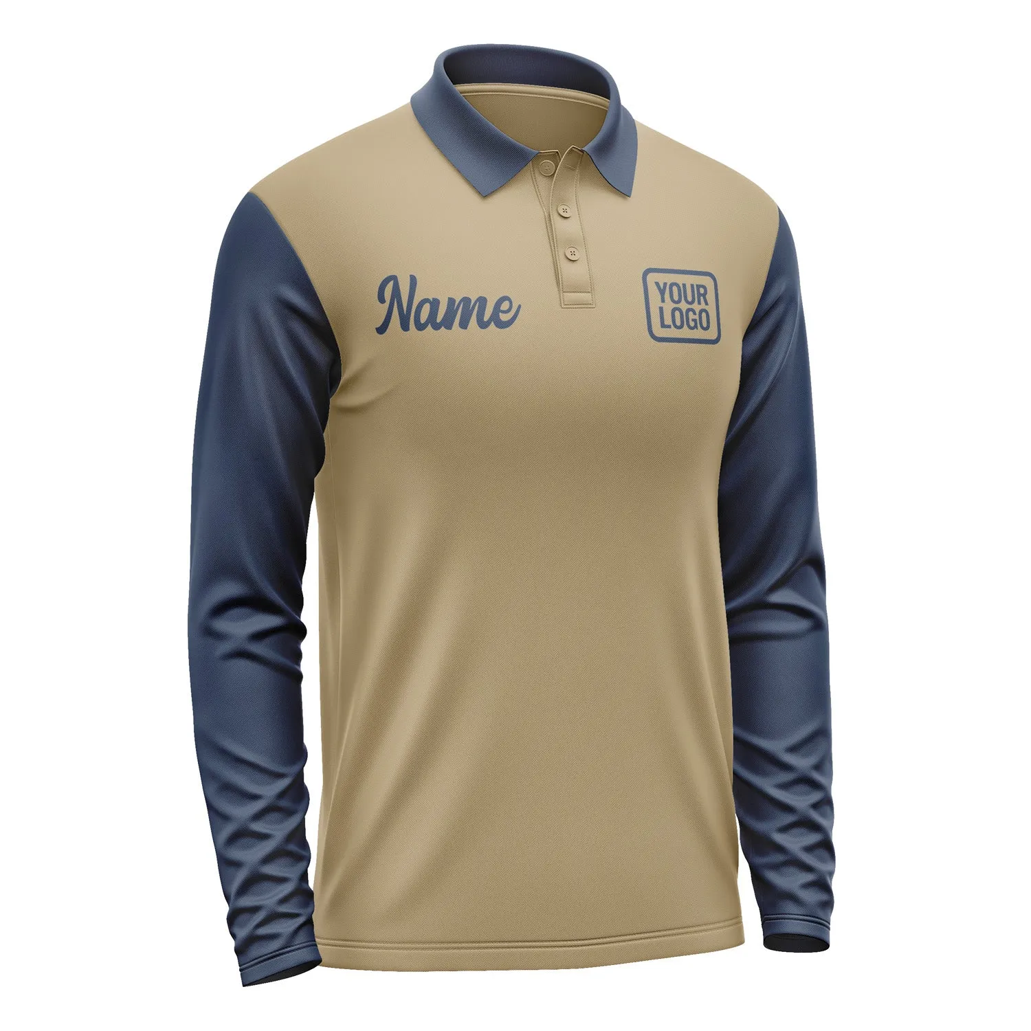 Custom Light Khaki Blue Long Sleeve Polo Shirt sold by Tailorly product image thumbnail 4