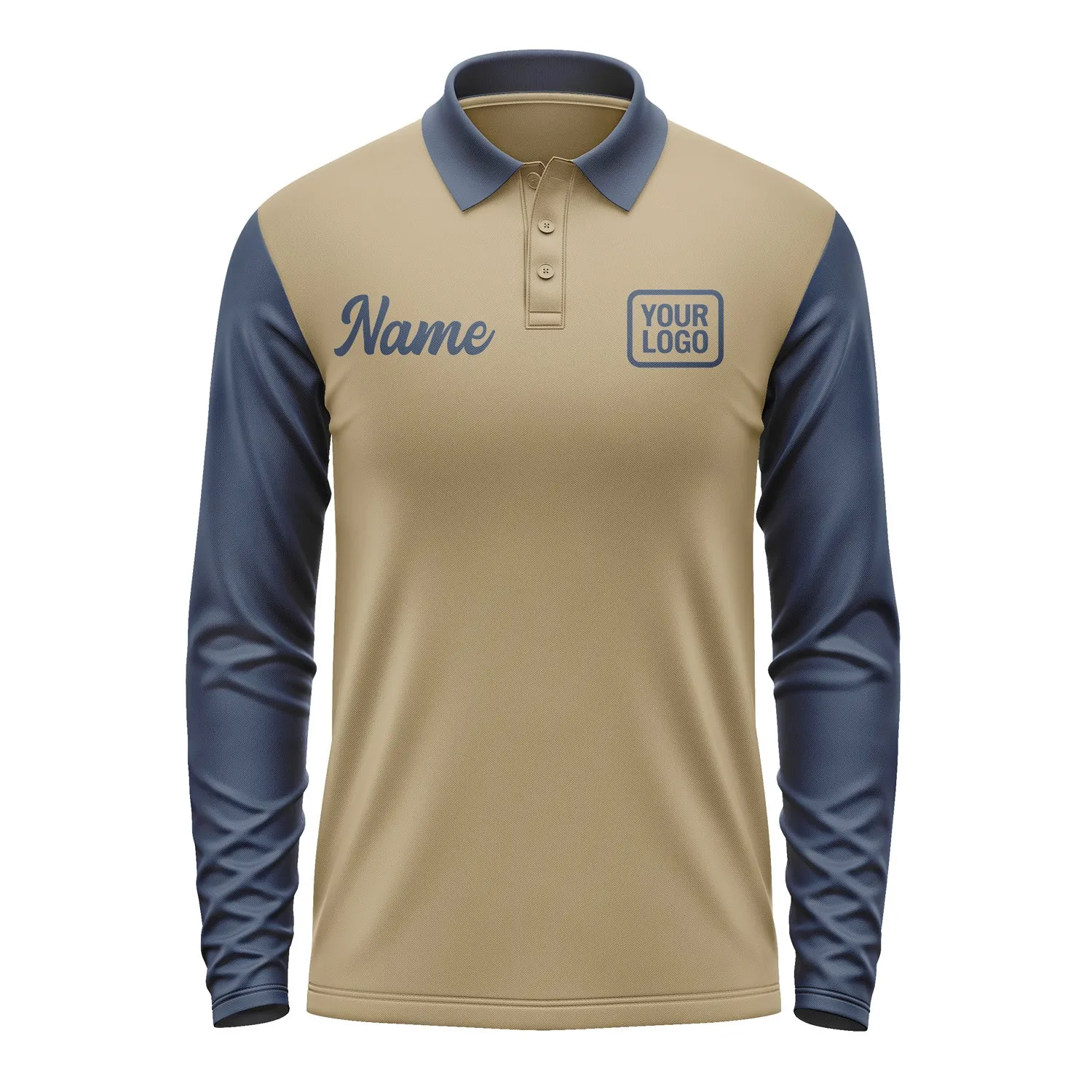 Custom Light Khaki Blue Long Sleeve Polo Shirt sold by Tailorly product image thumbnail 2