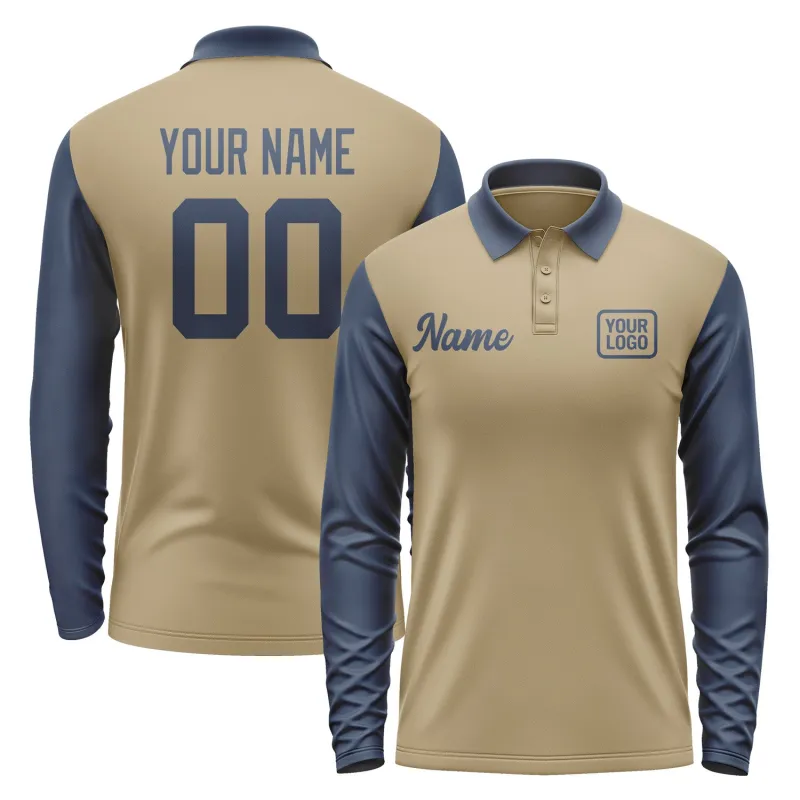 Custom Light Khaki Blue Long Sleeve Polo Shirt sold by Tailorly