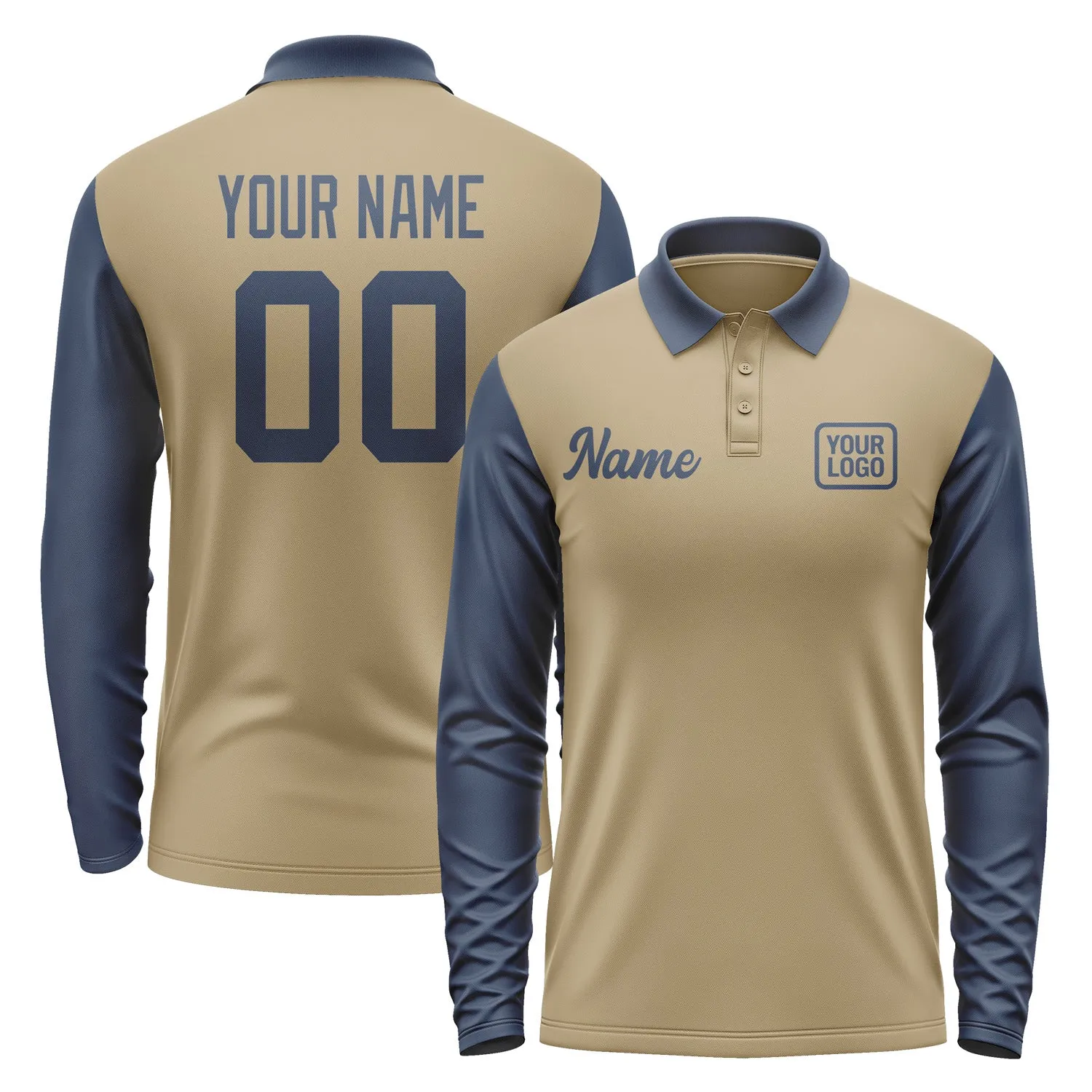 Custom Light Khaki Blue Long Sleeve Polo Shirt sold by Tailorly