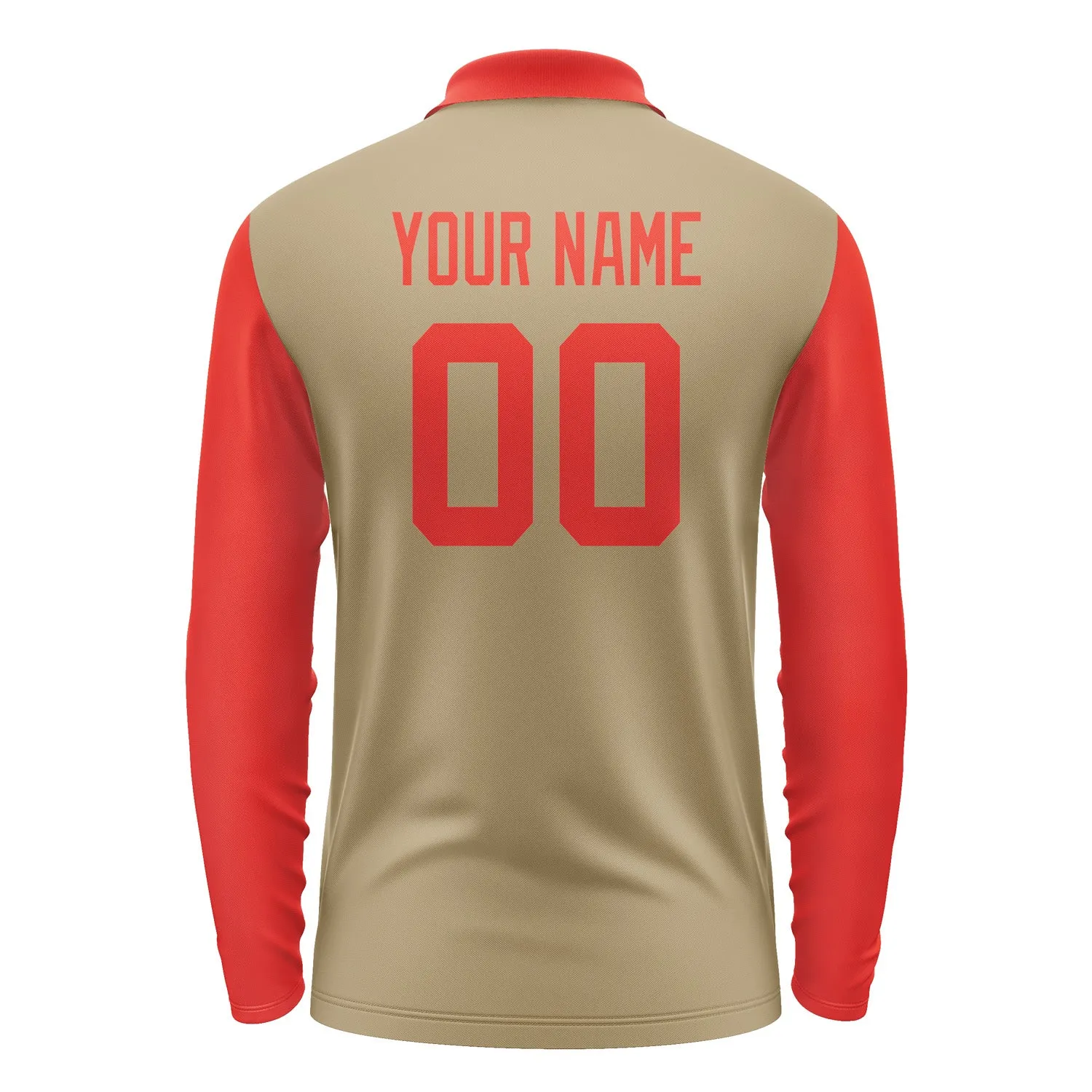 Custom Light Khaki Orange Red Long Sleeve Polo Shirt sold by Tailorly product image thumbnail 3