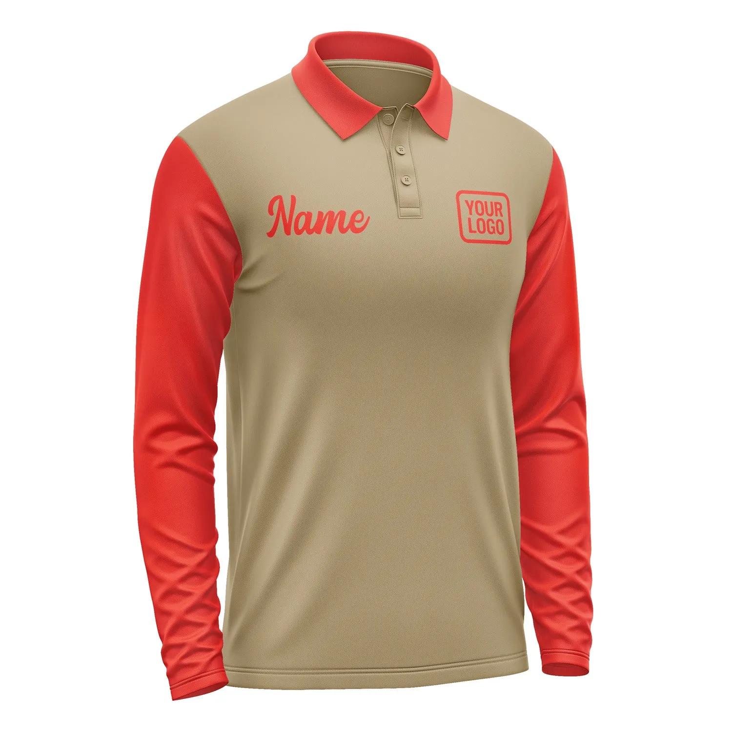 Custom Light Khaki Orange Red Long Sleeve Polo Shirt sold by Tailorly product image thumbnail 4