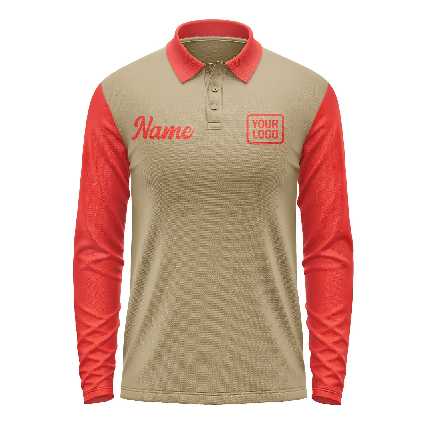 Custom Light Khaki Orange Red Long Sleeve Polo Shirt sold by Tailorly product image thumbnail 2