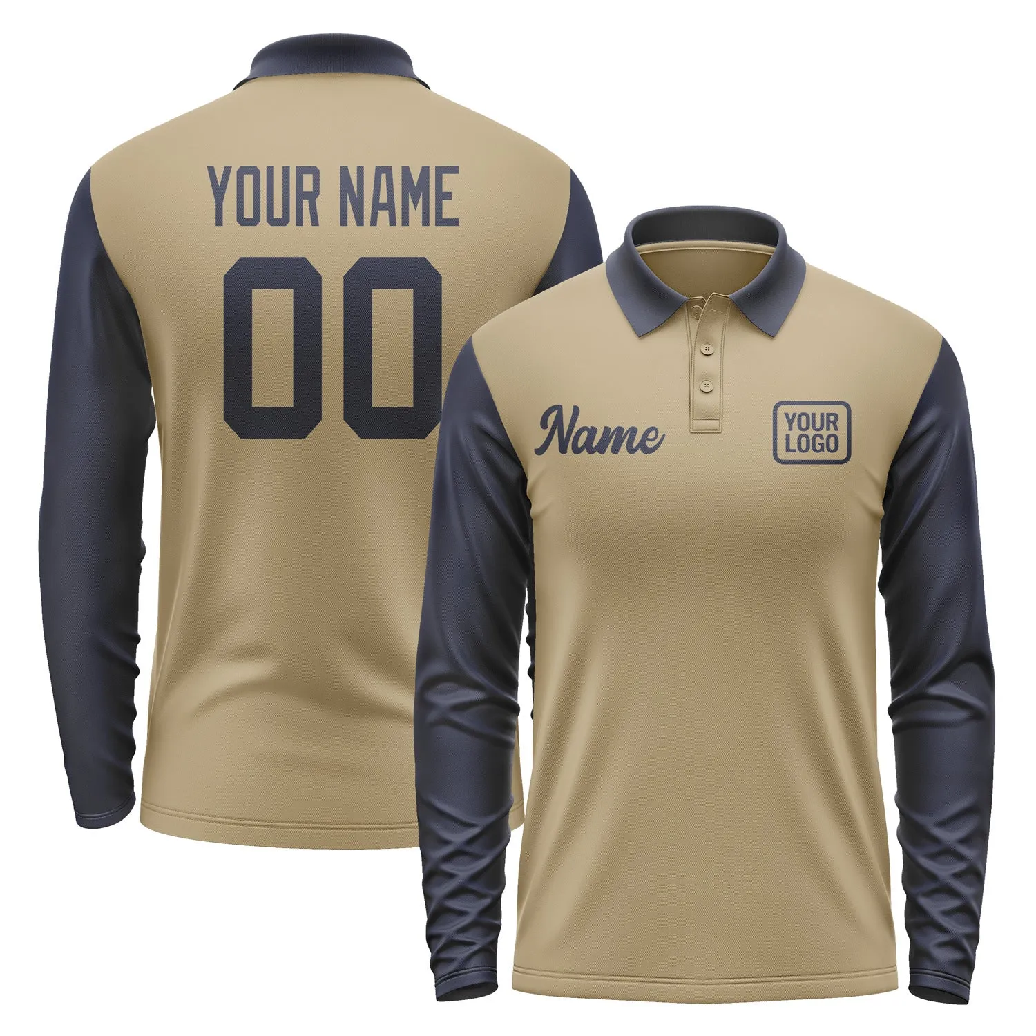Custom Light Khaki Navy Long Sleeve Polo Shirt sold by Tailorly