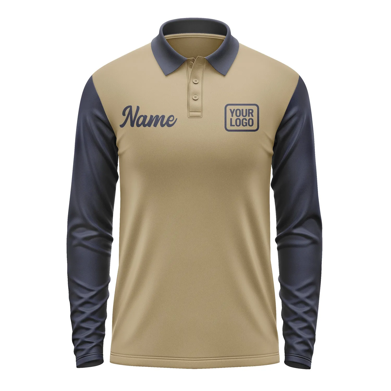 Custom Light Khaki Navy Long Sleeve Polo Shirt sold by Tailorly product image thumbnail 2