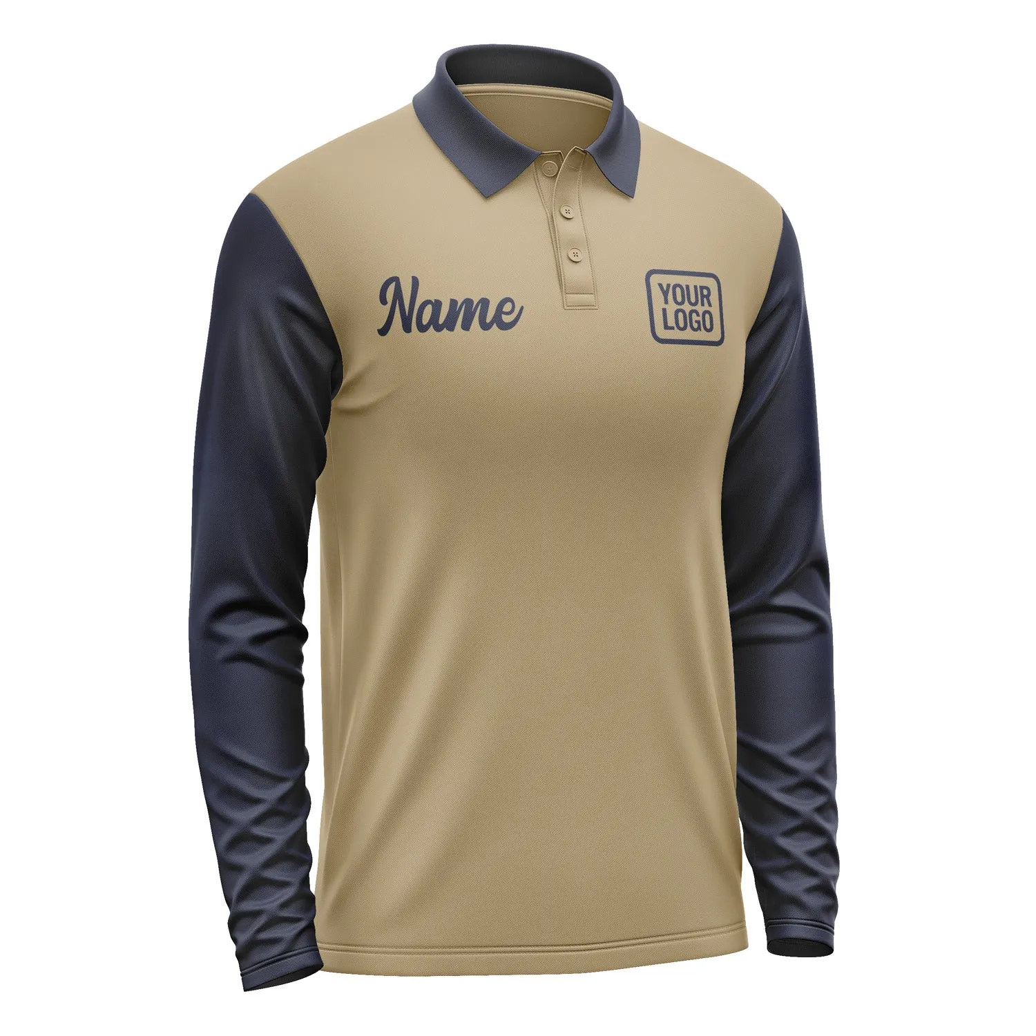 Custom Light Khaki Navy Long Sleeve Polo Shirt sold by Tailorly product image thumbnail 4