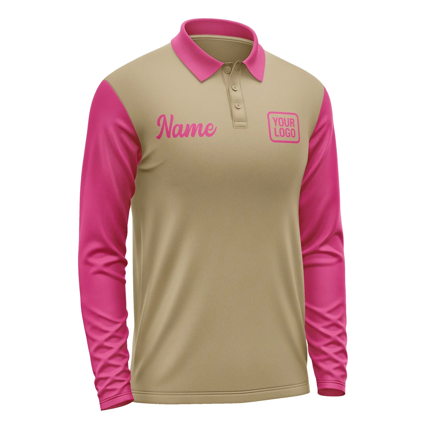Custom Light Khaki Pink Long Sleeve Polo Shirt sold by Tailorly product image thumbnail 4