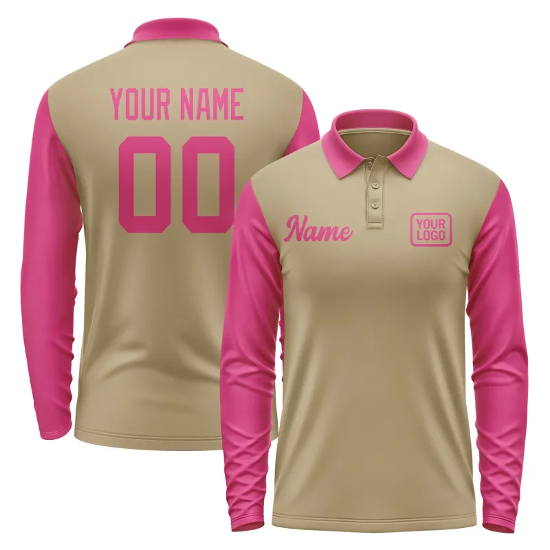 Custom Light Khaki Pink Long Sleeve Polo Shirt sold by Tailorly