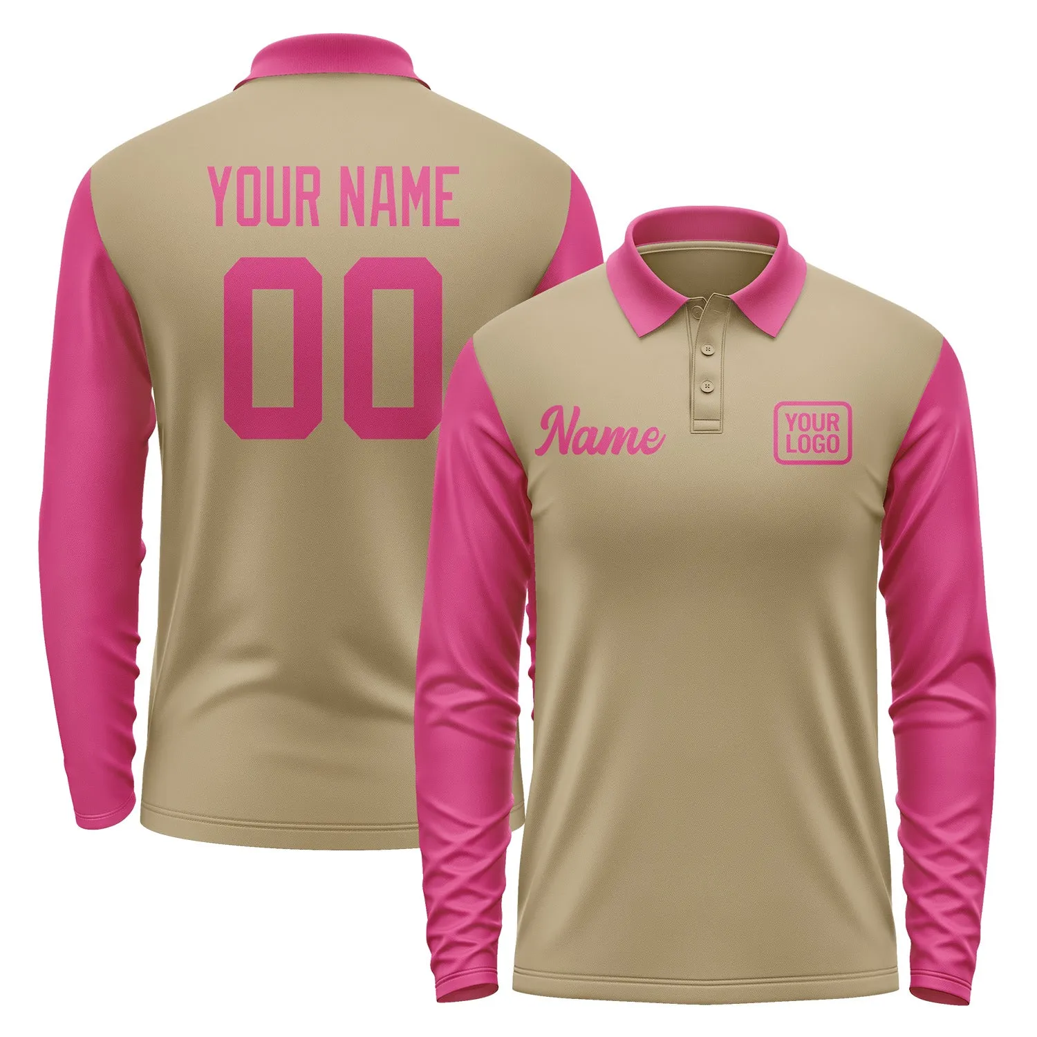 Custom Light Khaki Pink Long Sleeve Polo Shirt sold by Tailorly