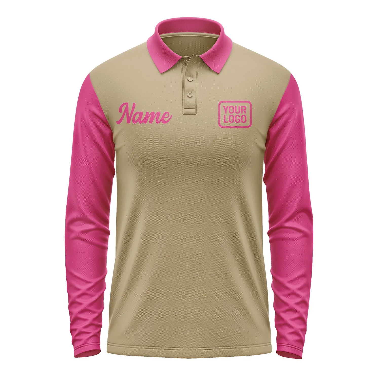 Custom Light Khaki Pink Long Sleeve Polo Shirt sold by Tailorly product image thumbnail 2