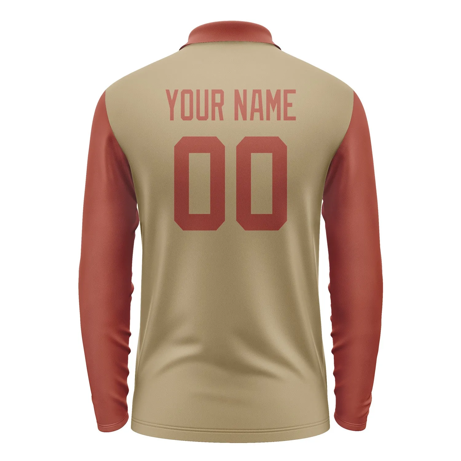 Custom Light Khaki Coral Red Long Sleeve Polo Shirt sold by Tailorly product image thumbnail 3