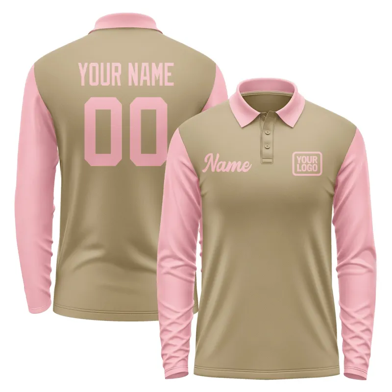 Custom Light Khaki Light Pink Long Sleeve Polo Shirt sold by Tailorly