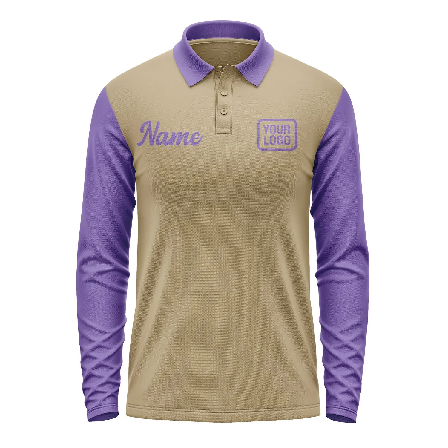 Custom Light Khaki Light Purple Long Sleeve Polo Shirt sold by Tailorly product image thumbnail 2