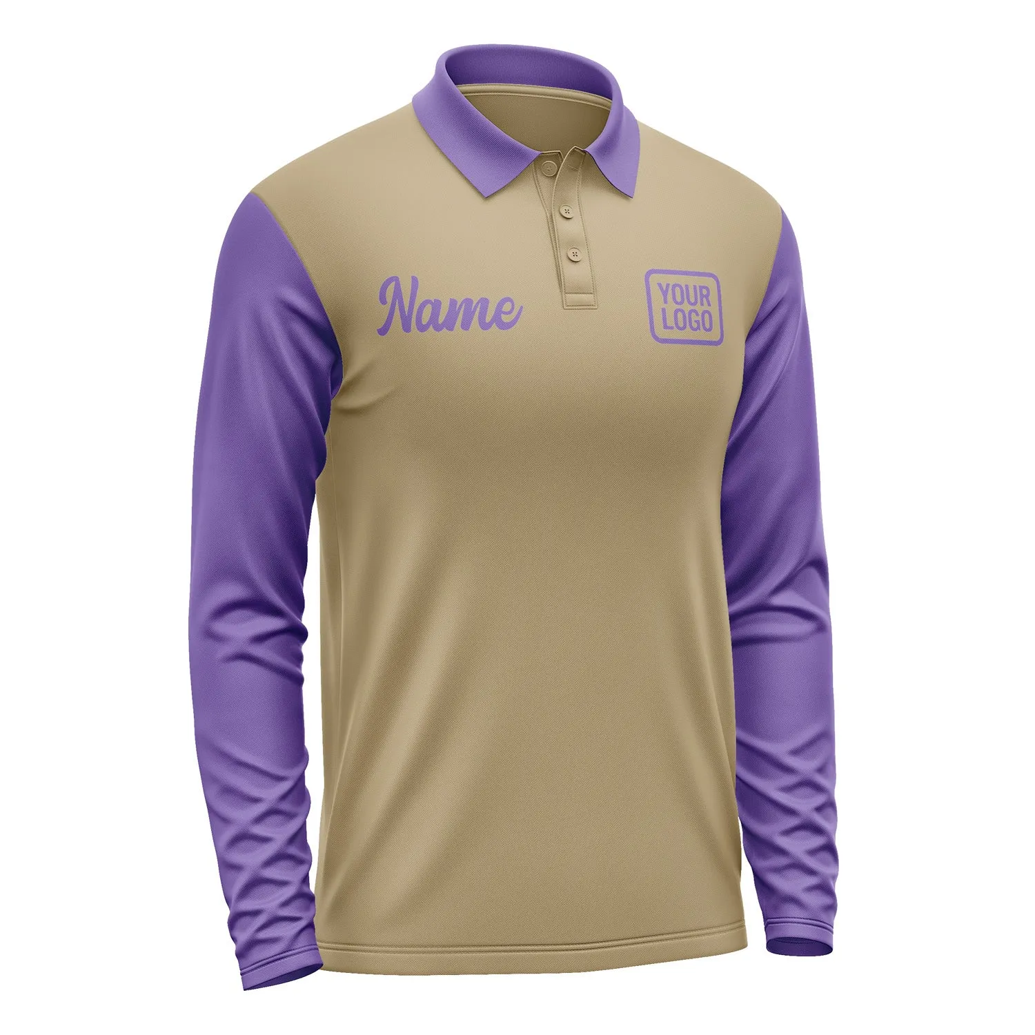 Custom Light Khaki Light Purple Long Sleeve Polo Shirt sold by Tailorly product image thumbnail 4