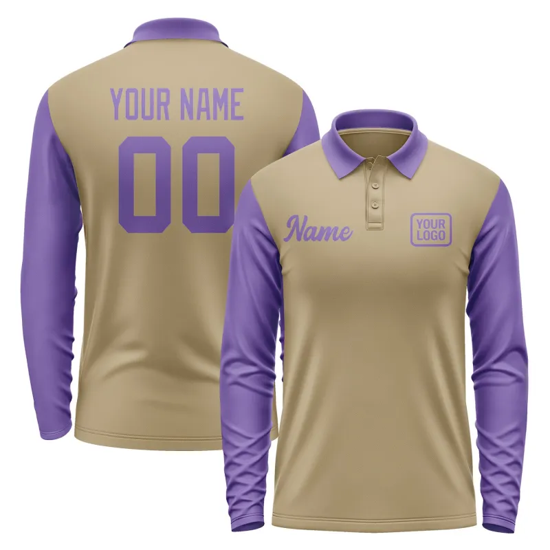 Custom Light Khaki Light Purple Long Sleeve Polo Shirt sold by Tailorly