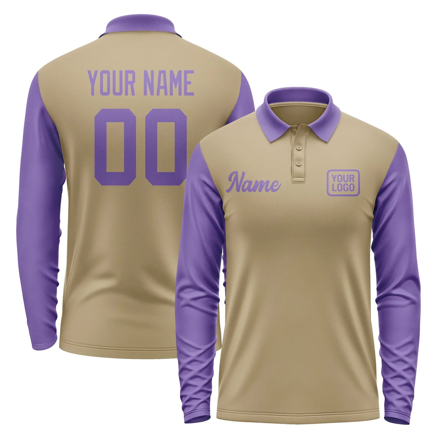 Custom Light Khaki Light Purple Long Sleeve Polo Shirt sold by Tailorly
