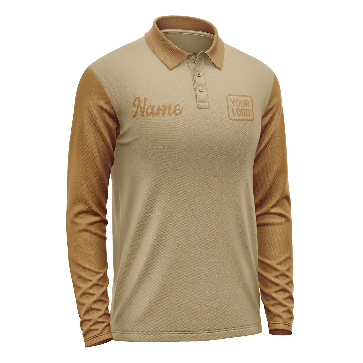 Custom Light Khaki Khaki Long Sleeve Polo Shirt sold by Tailorly product image thumbnail 4