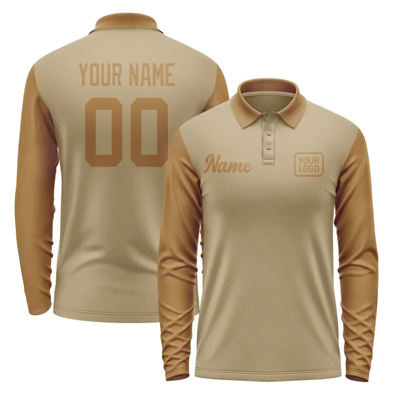 Custom Light Khaki Khaki Long Sleeve Polo Shirt sold by Tailorly