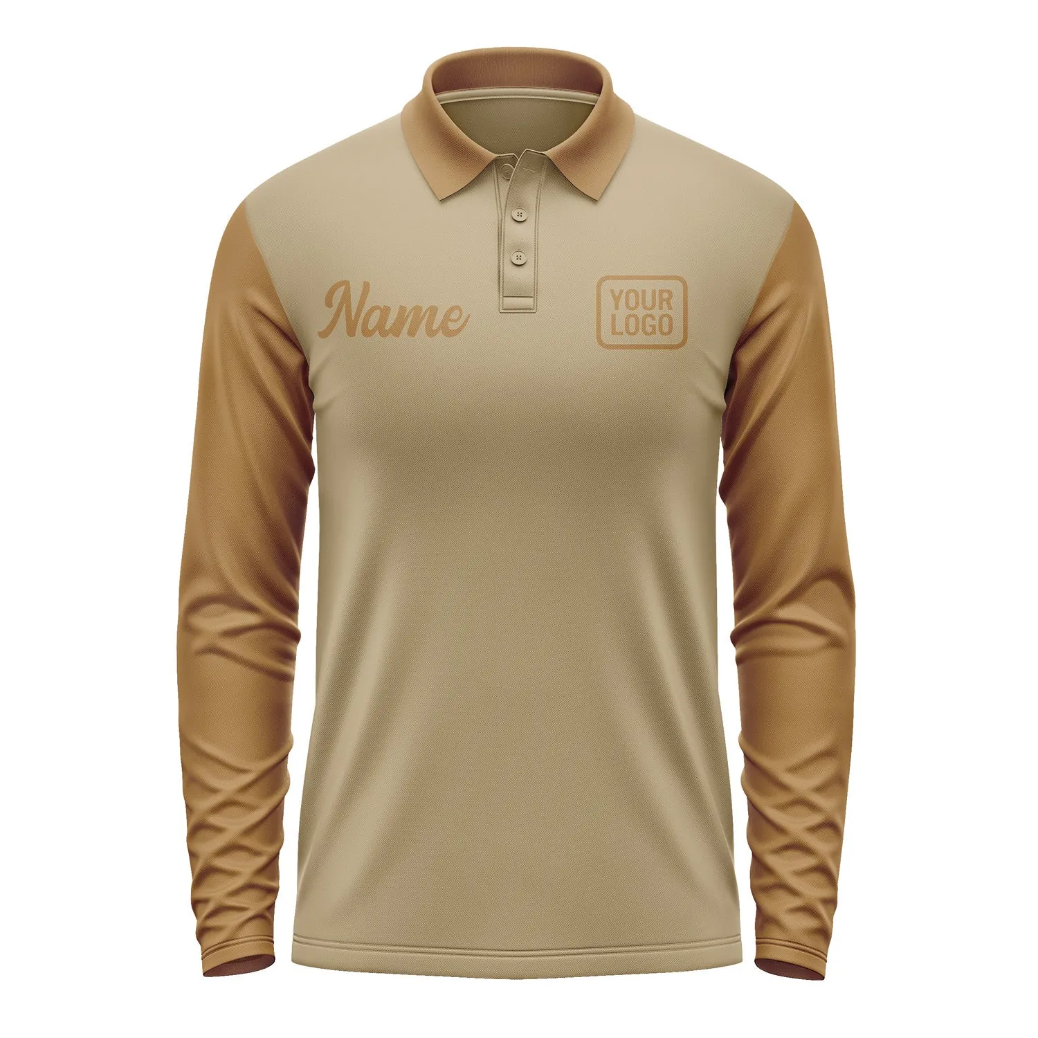 Custom Light Khaki Khaki Long Sleeve Polo Shirt sold by Tailorly product image thumbnail 2