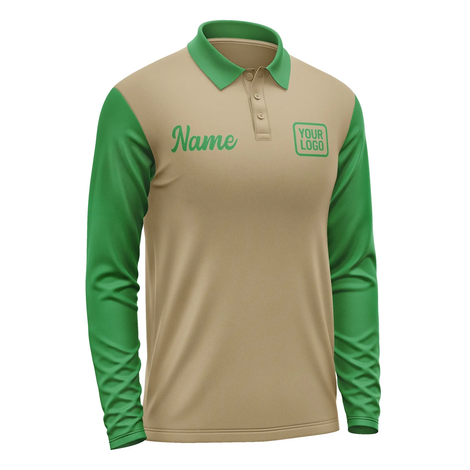 Custom Light Khaki Emerald Green Long Sleeve Polo Shirt sold by Tailorly product image thumbnail 4