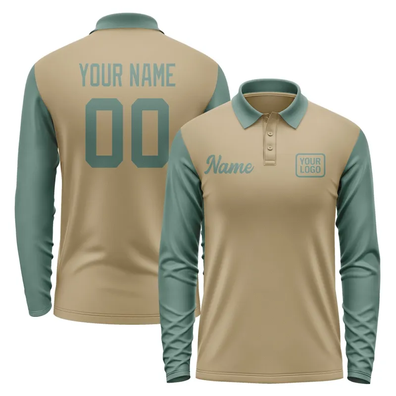 Custom Light Khaki Blue Green Long Sleeve Polo Shirt sold by Tailorly