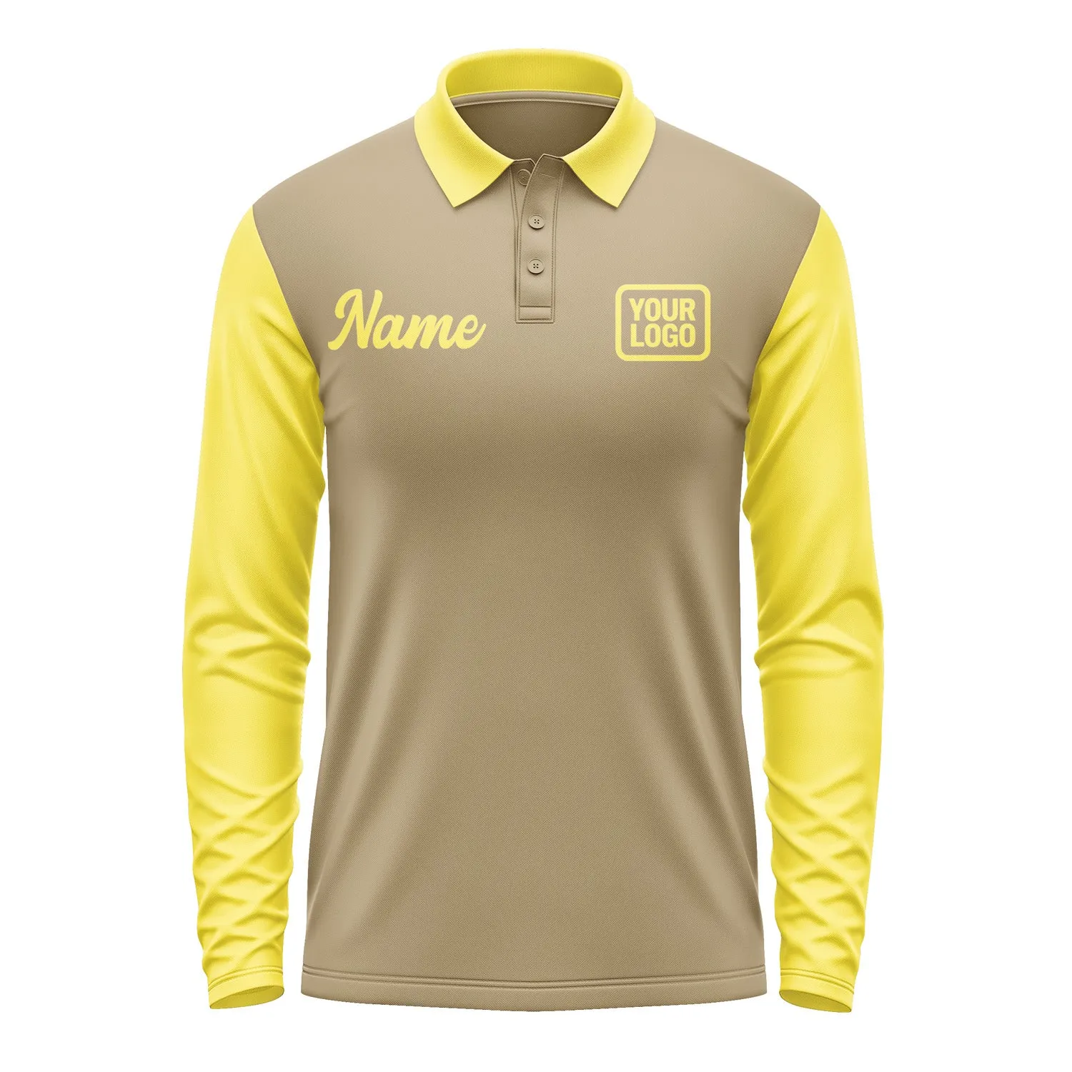 Custom Light Khaki Light Yellow Long Sleeve Polo Shirt sold by Tailorly product image thumbnail 2