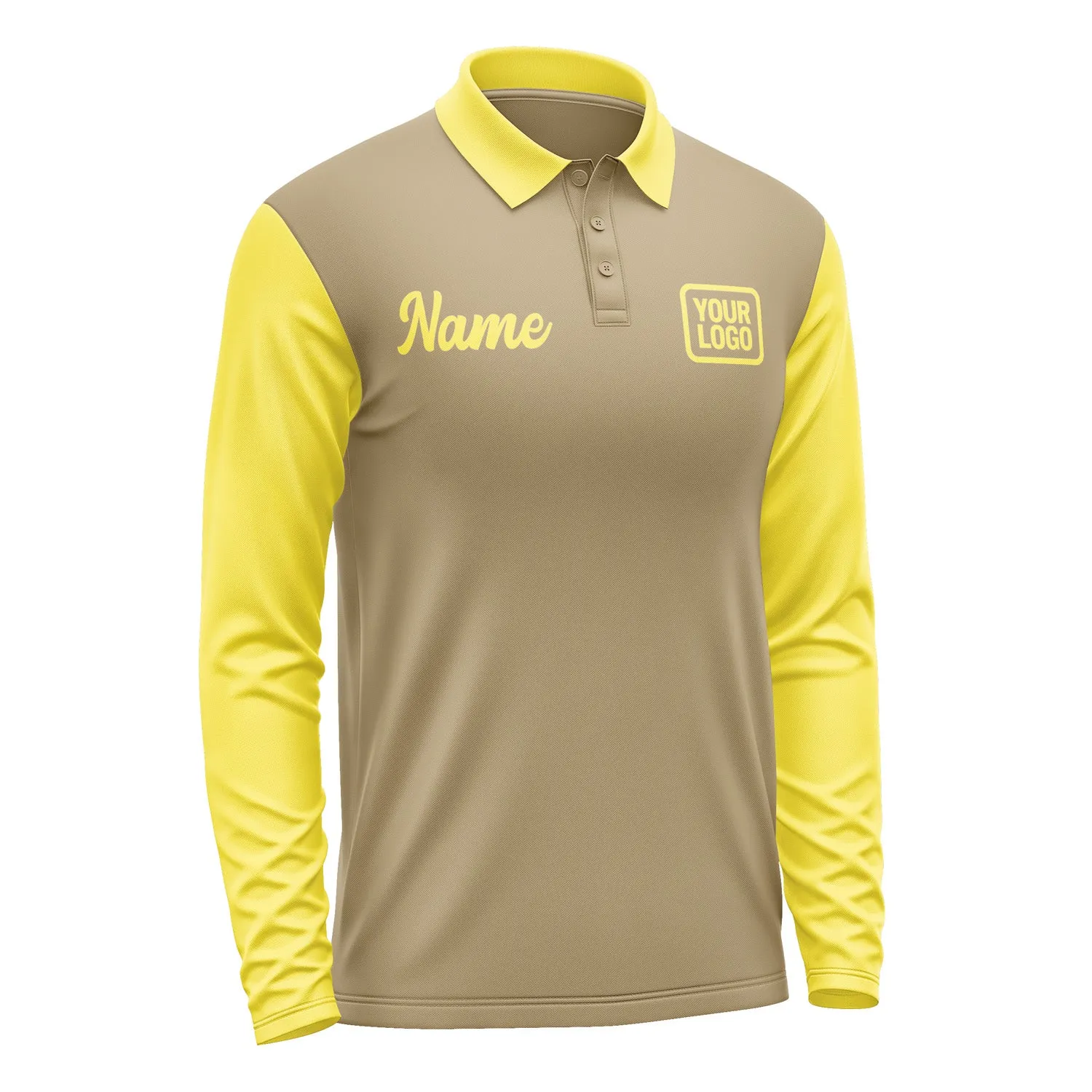 Custom Light Khaki Light Yellow Long Sleeve Polo Shirt sold by Tailorly product image thumbnail 4
