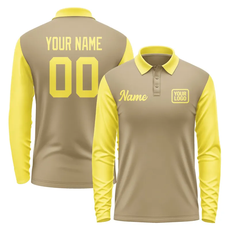 Custom Light Khaki Light Yellow Long Sleeve Polo Shirt sold by Tailorly