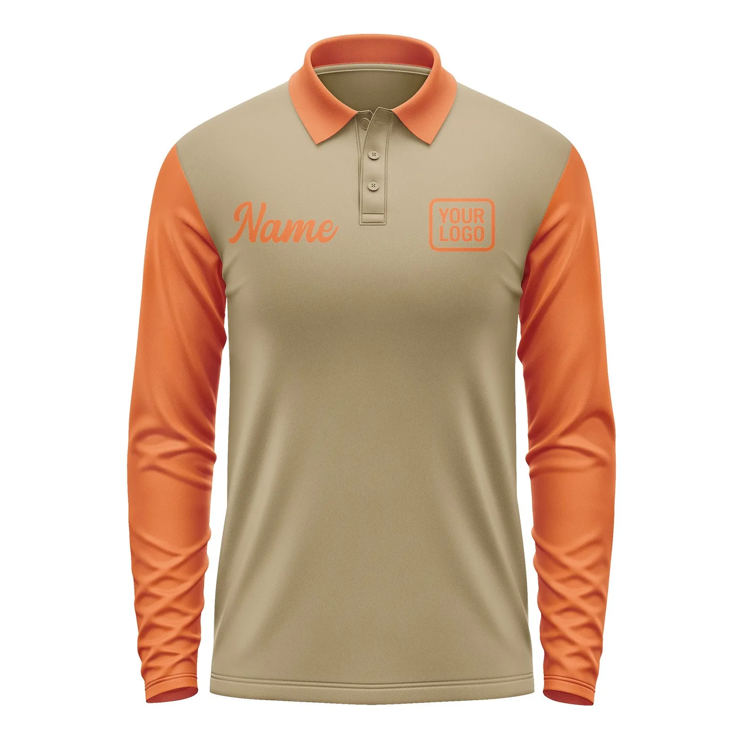 Custom Light Khaki Orange Long Sleeve Polo Shirt sold by Tailorly product image thumbnail 2