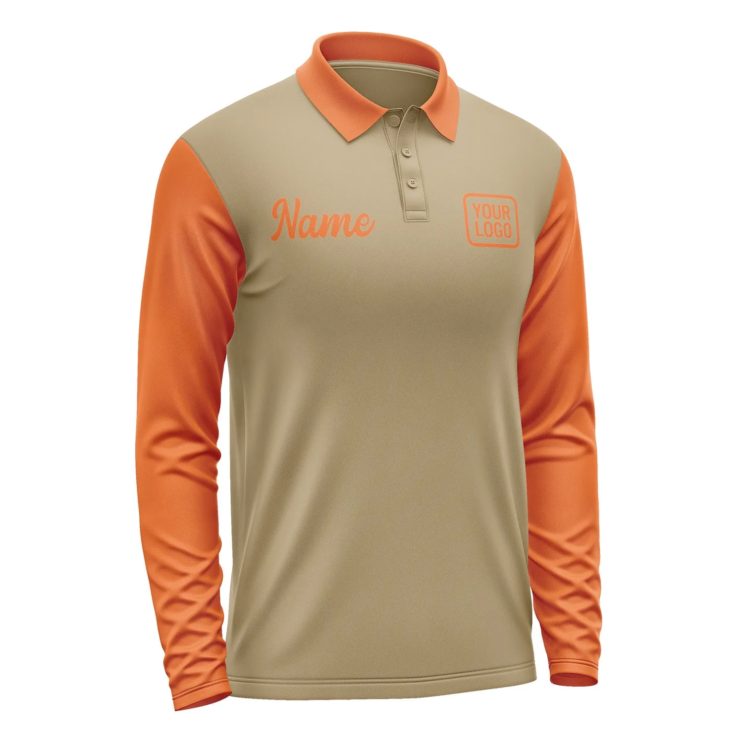 Custom Light Khaki Orange Long Sleeve Polo Shirt sold by Tailorly product image thumbnail 4